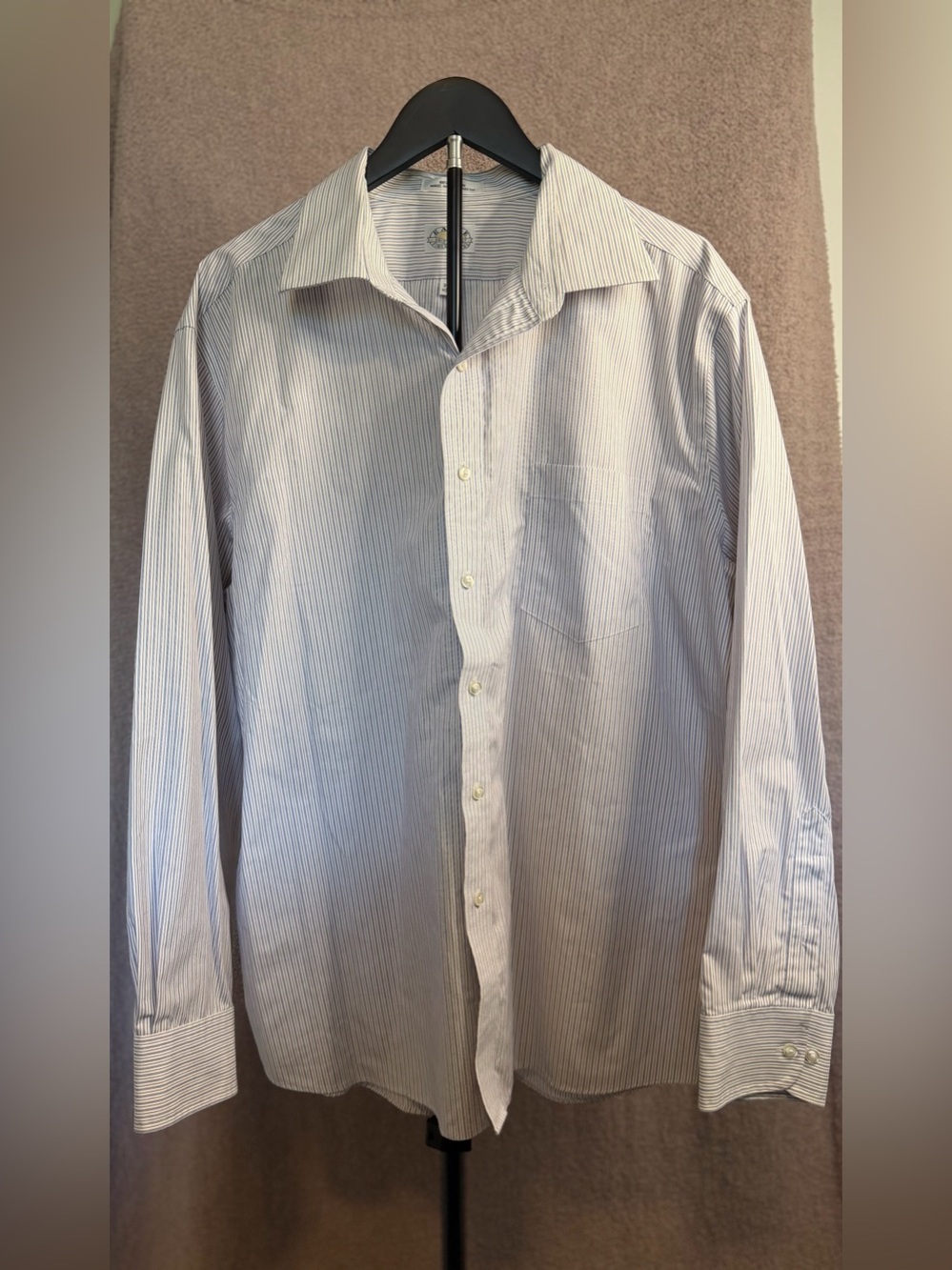 Men's Light Blue Pinstripe Dress Shirt - Classic Long Sleeve